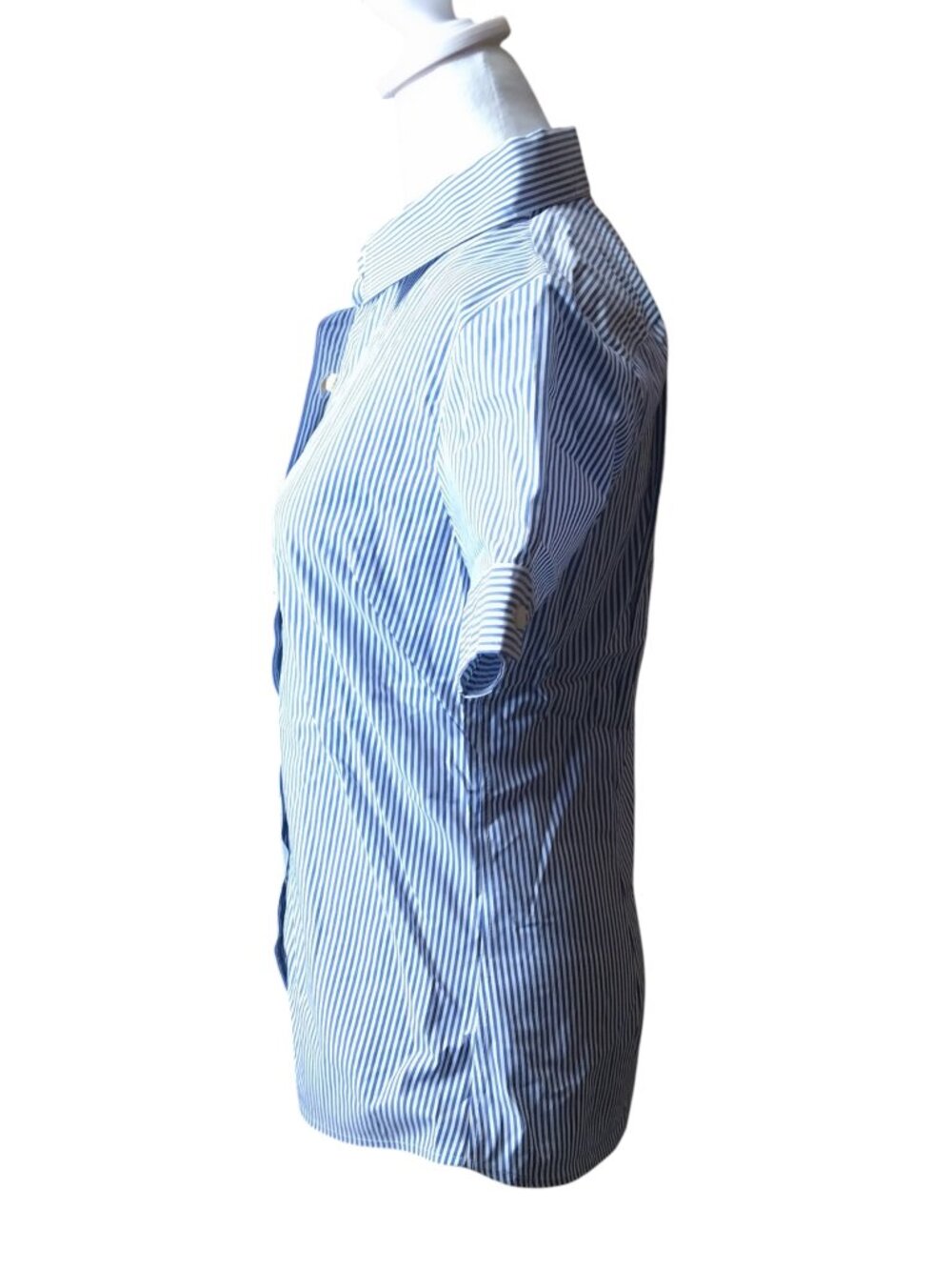 Banana Republic Size 4 Non-Iron Blue White Striped Button Front Collared Blouse - Picture 4 of 8